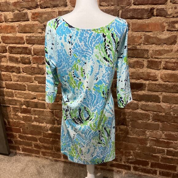 LILLY PULITZER ELIZA Sz LARGE Spa Blue Lets Cha Cha Pima Cotton Shirt Dress EXC - Picture 3 of 6